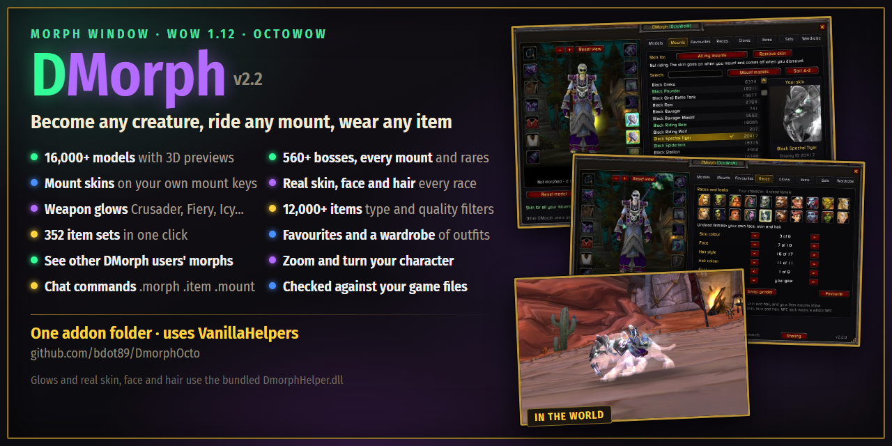 DMorph for OctoWoW: become any creature, ride any mount, wear any item