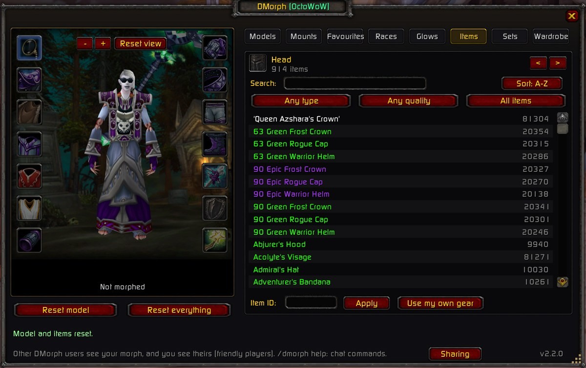 Items tab