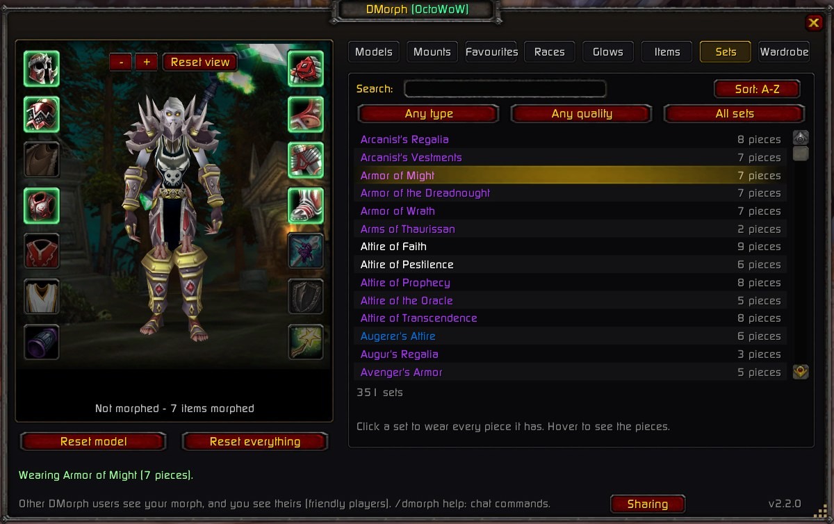 Sets tab